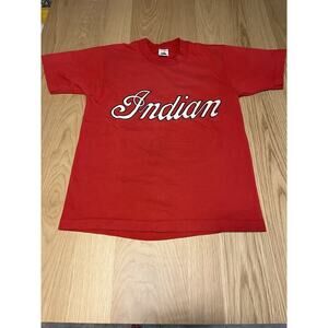 Vintage 90s Indian Motorcycle Shirt Biker The Shop CA Red Y2K Single Stitch S